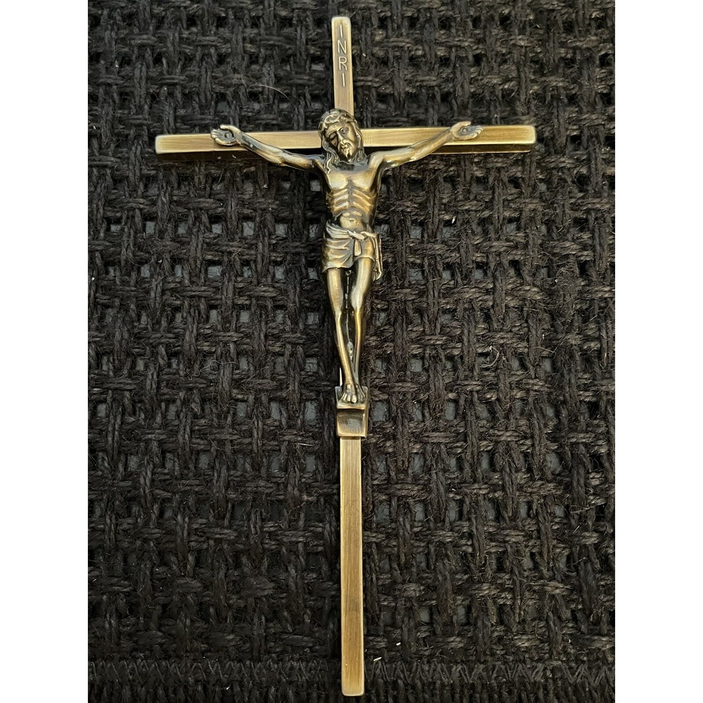 Vintage INRI Jesus Christ Brass Crucifix Cross Wall‎ Decor- ARMS- PARIS